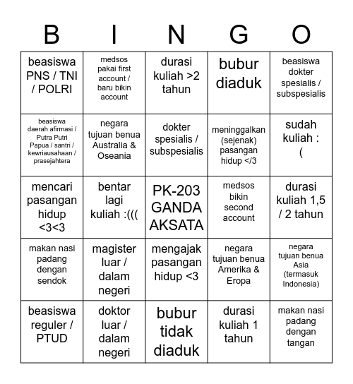 Untitled Bingo Card