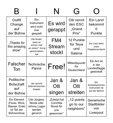 ESC Bingo 2023 Bingo Card