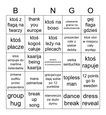 EUROVISION 2023 BINGO Card