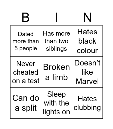 Untitled Bingo Card