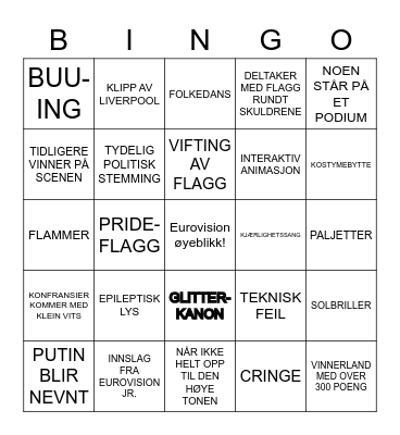 Eurovision 2023 <3 Bingo Card