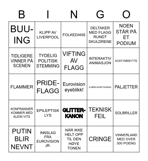 Eurovision 2023 <3 Bingo Card