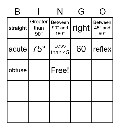 Angle Bingo Card