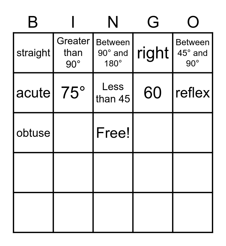 Angle Bingo Card