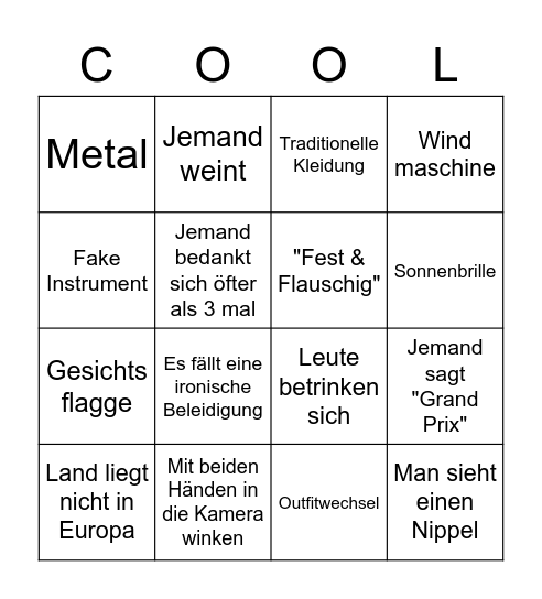 ESC 2023 ❤ Bingo Card