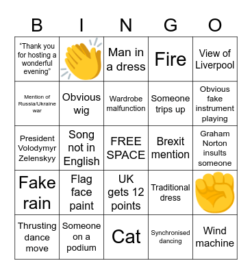 Eurovision 2023. Bingo Card