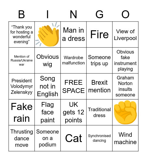 Eurovision 2023. Bingo Card