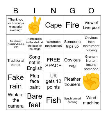 Eurovision 2023 Bingo Card