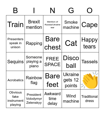 Eurovision 2023 Bingo Card