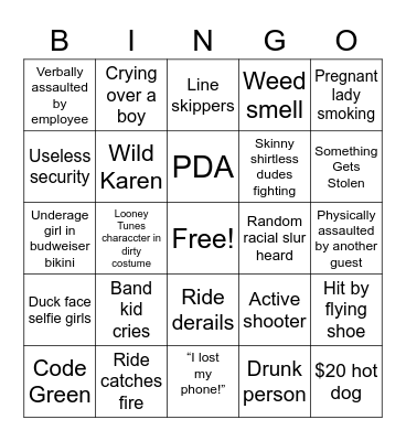 PJHS Six Flags Bingo Card