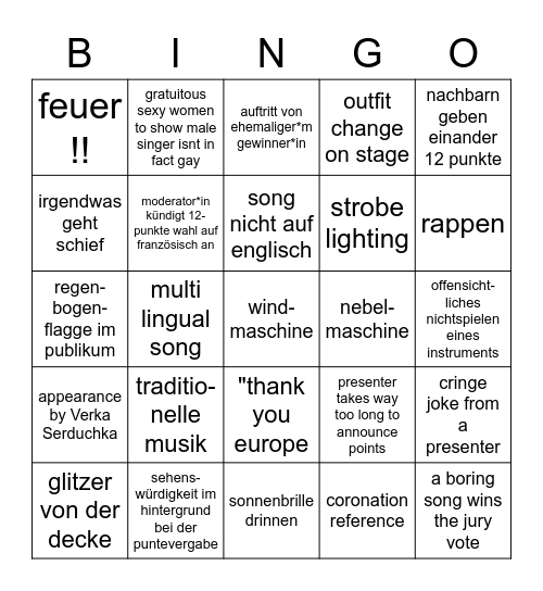 eurovision song contest 2023 Bingo Card