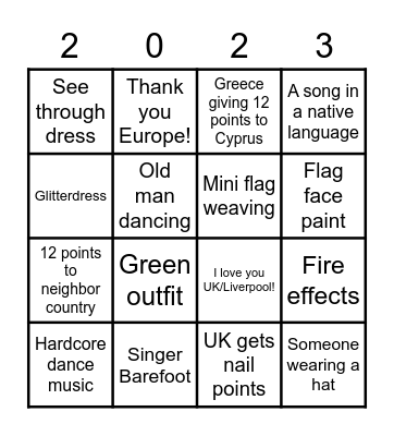 Eurovision Bingo Card