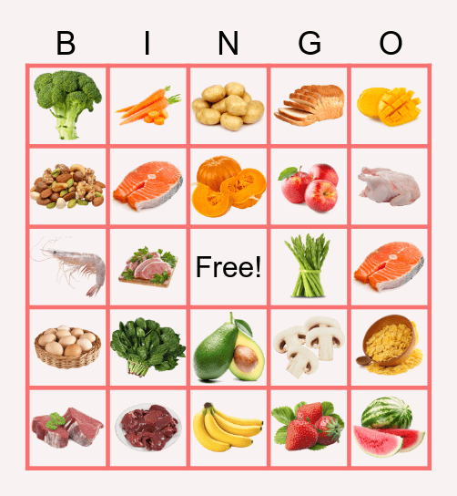 Nutritional Bingo Card