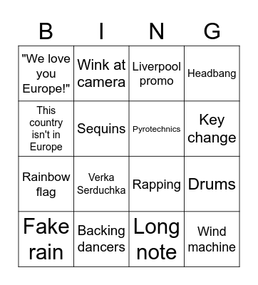 Eurovision Bingo Card