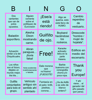 EUROVISION SONG CONTEST 2023 Bingo Card