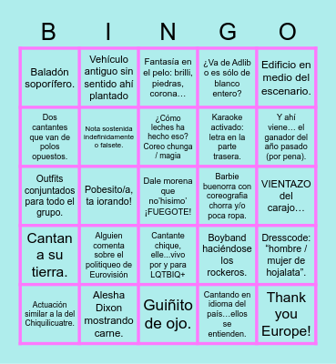 EUROVISION SONG CONTEST 2023 Bingo Card