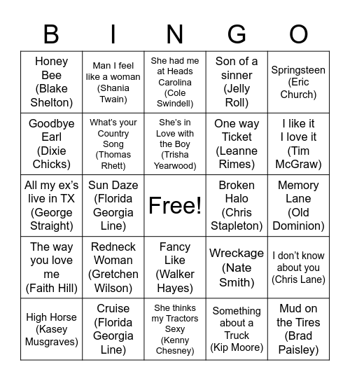 Crunchy Country Bingo Card