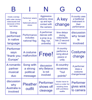 EUROVISION Bingo Card