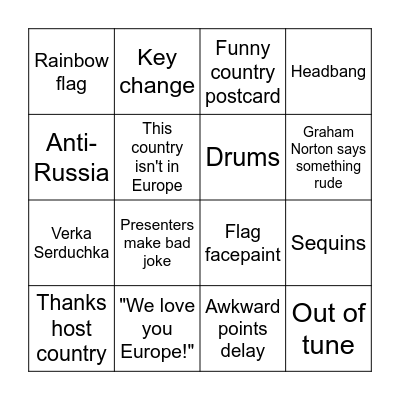 Eurovision Bingo Card