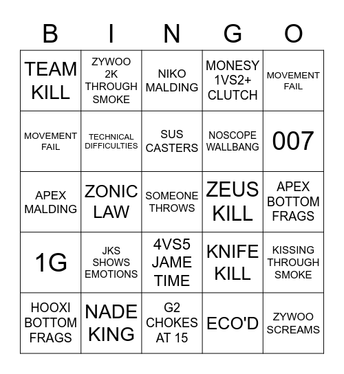 IF ZYWO THROUGH SMOKE 5K INSTA BINGO Card