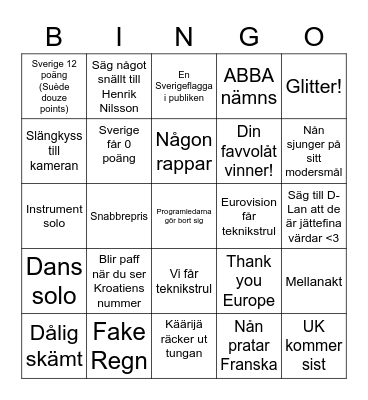 Eurovision på D-Lan Bingo Card