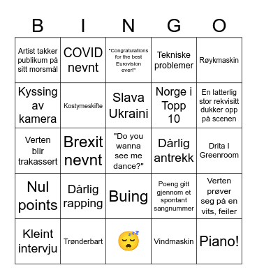 EUROVISION 2023 Bingo Card