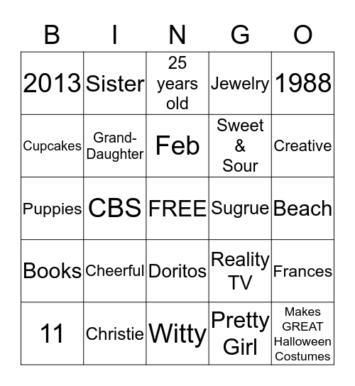 Happy Birthday Christie Bingo Card