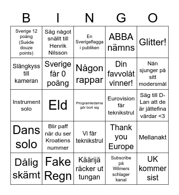 Eurovision på D-Lan Bingo Card