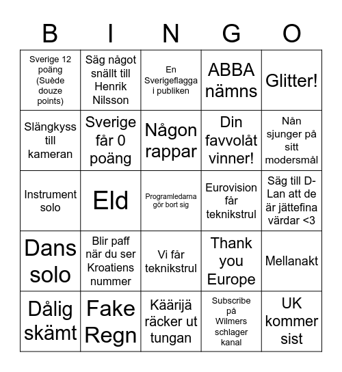 Eurovision på D-Lan Bingo Card