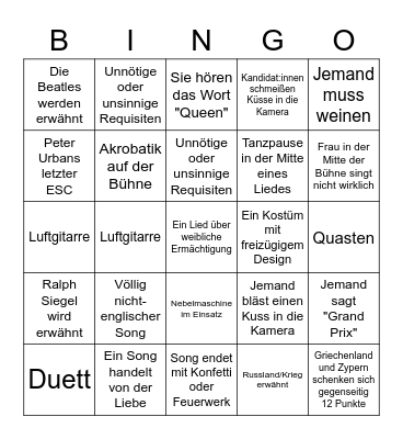ChatGPT presents "ESC 2023 Bingo" Bingo Card