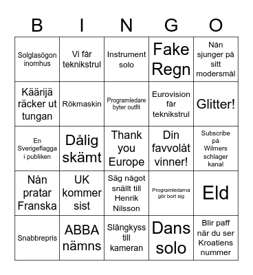 Eurovision D-Lan Bingo Card