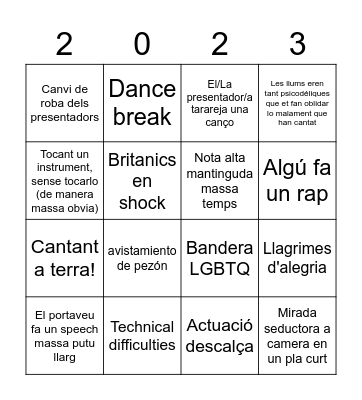 Eurovision Bingo Card