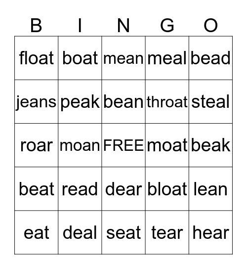"EA" and "OA" VOWEL TEAMS Bingo Card