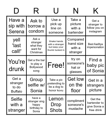 Bar Bingo Card