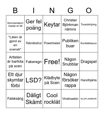 ESC 2023 Bingo Card