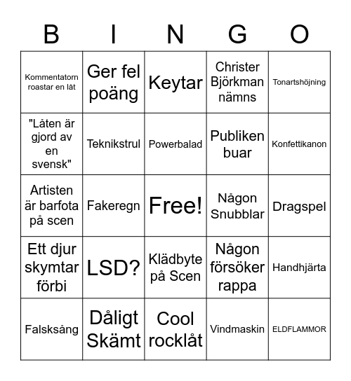 ESC 2023 Bingo Card