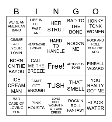 HURRICANES #1-ROCKIN' HITS Bingo Card