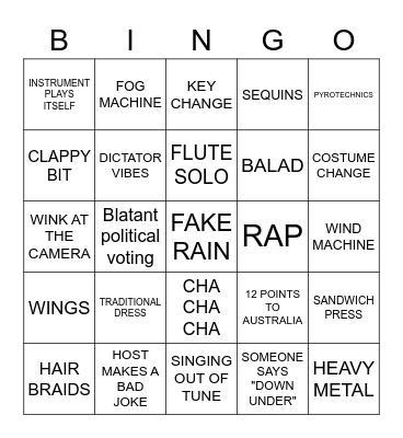 EUROVISION BINGO Card