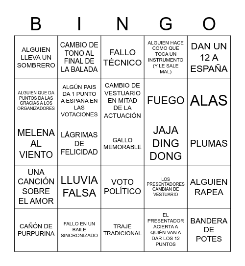 EUROVISIÓ 2023 Bingo Card