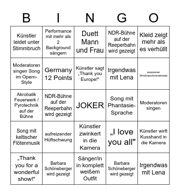 ESC-Bingo 2023 Bingo Card