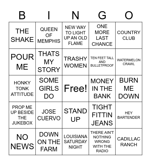 COUNTRY PARTY FRONT ROW Bingo Card