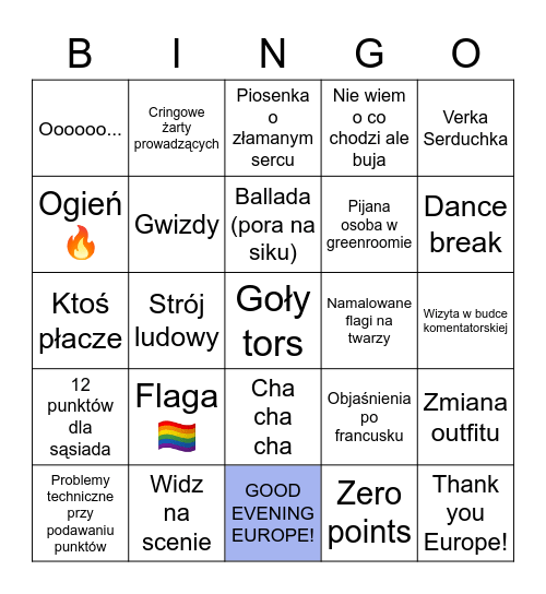 Eurowizja Bingo Card