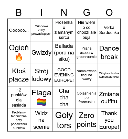 Eurowizja Bingo Card