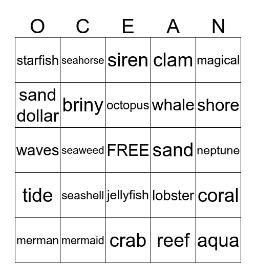 Mermaid Bingo Card