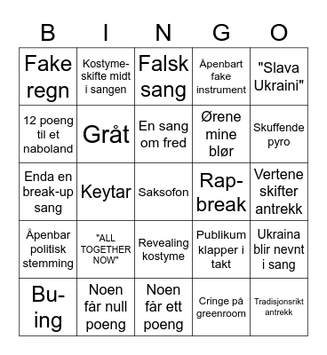 Erovision bingo 2023 Bingo Card