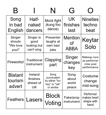 Eurovision 2023-2 Bingo Card