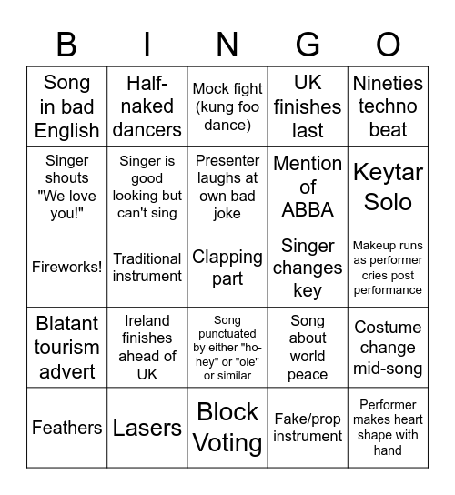 Eurovision 2023-2 Bingo Card