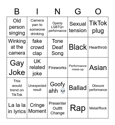 Eurovision 2023 Bingo Card