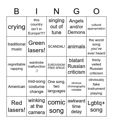 Eurovision Bingo! Bingo Card