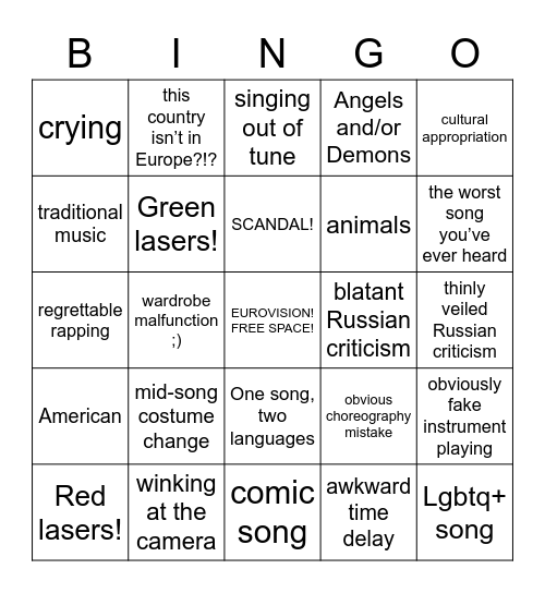 Eurovision Bingo! Bingo Card